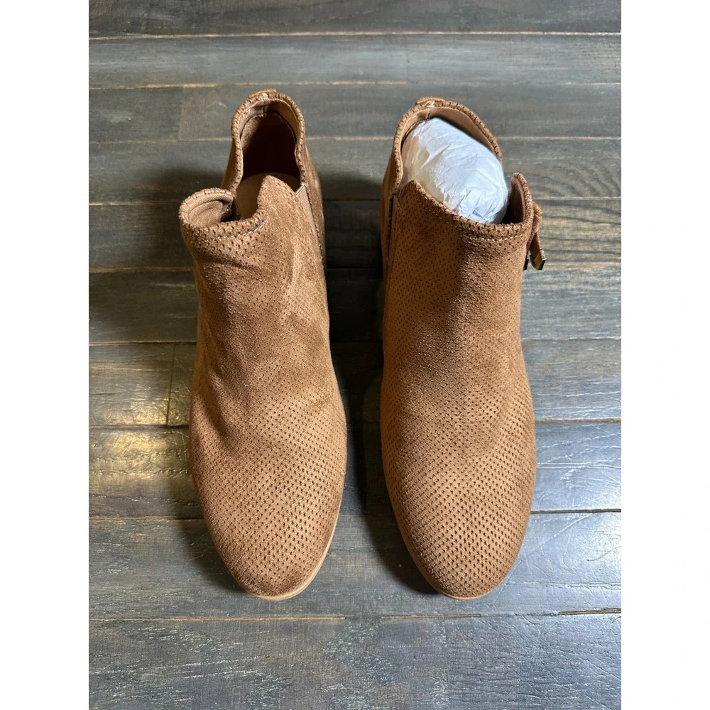 Dr Scholl's Women's Cognac Perforated Ankle Booties Low Heel